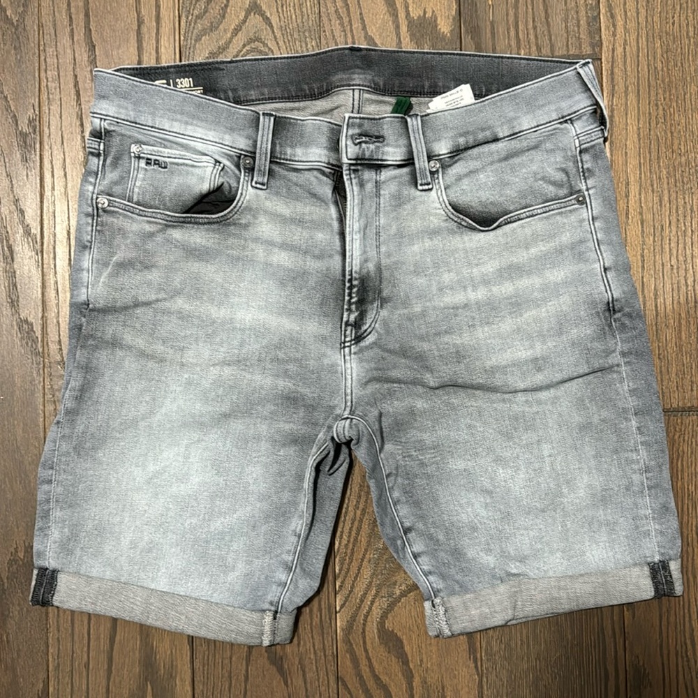 G-Star Raw 3301 Men’s Slim (Jean) Shorts - Sz 34 - Grey